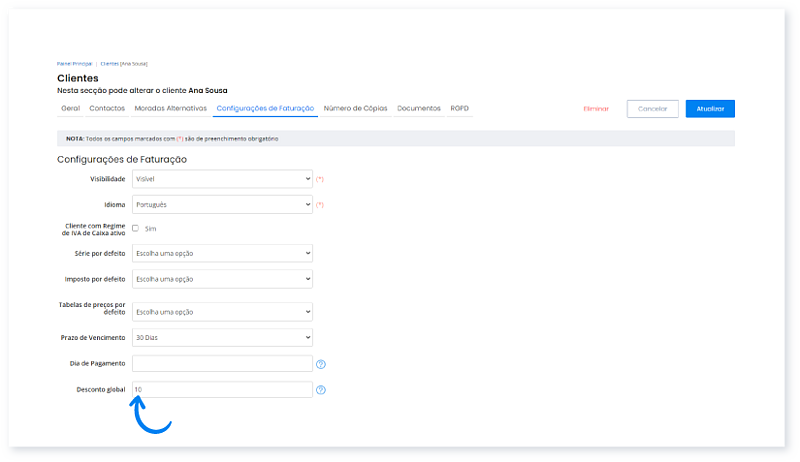 Como aplicar um desconto por defeito a um cliente 3